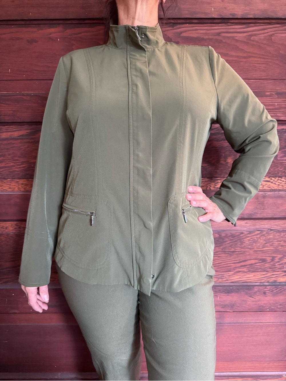 Chico's Olive Green Zip-Front Utility Set
